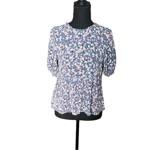 KNOX ROSE Raw Hem, Peplum Floral High Neck Blouse